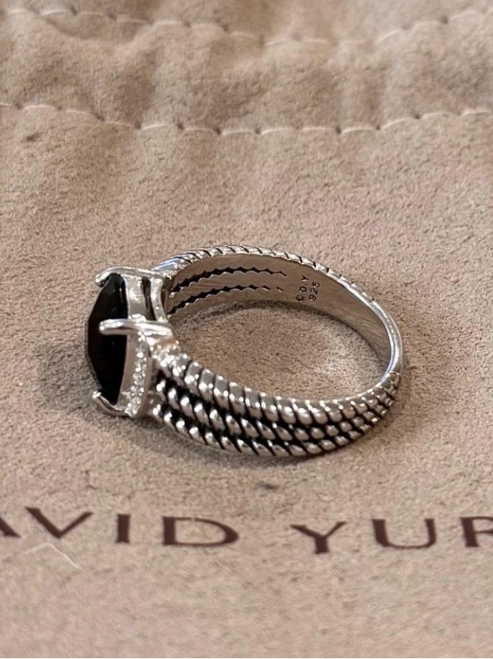 David Yurman Sterling Silver Black Onyx & Diamond Wheaton Ring Size 8 - Picture 6 of 7